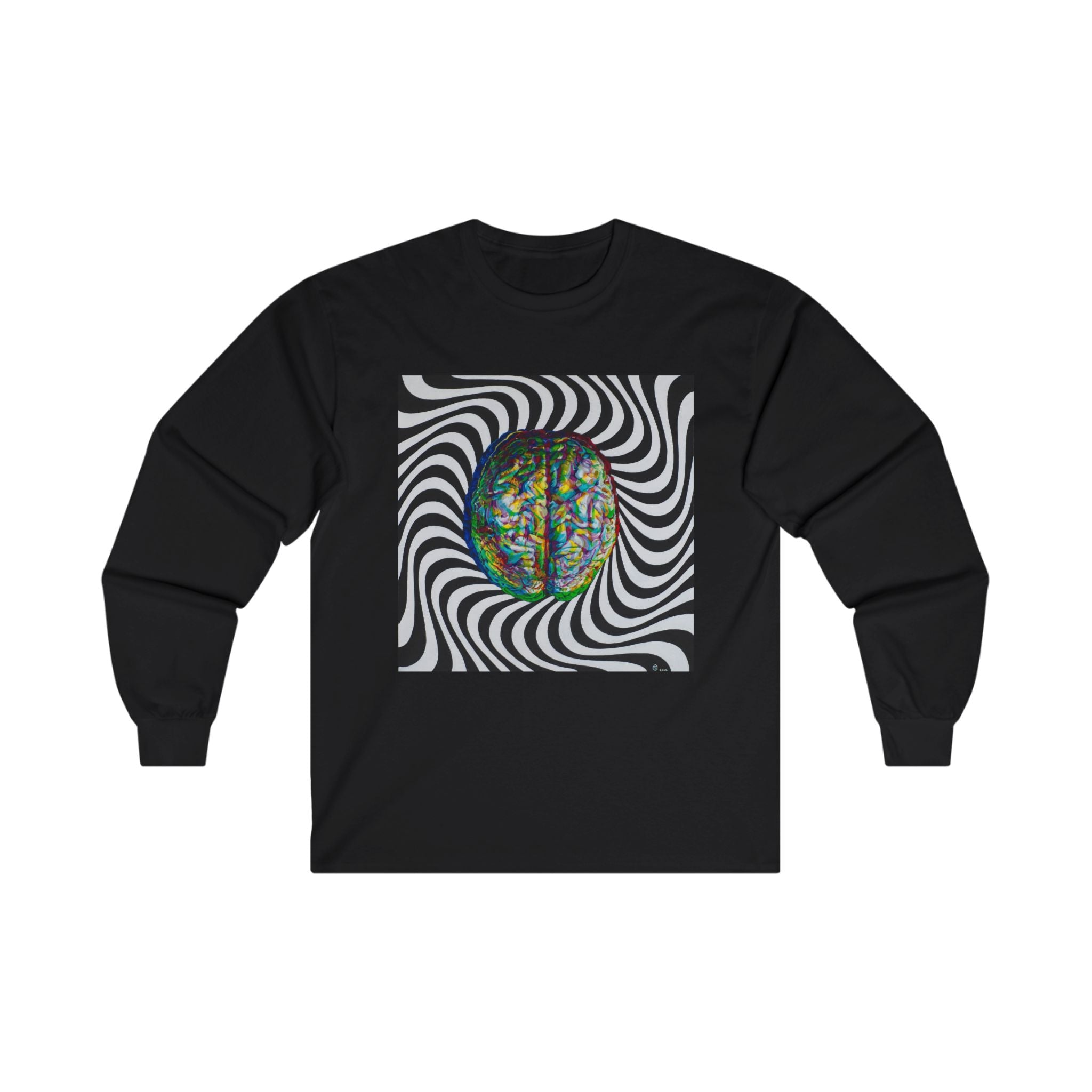 Op Art Color Glitched Style Trippy Brain Long Sleeve Tee
