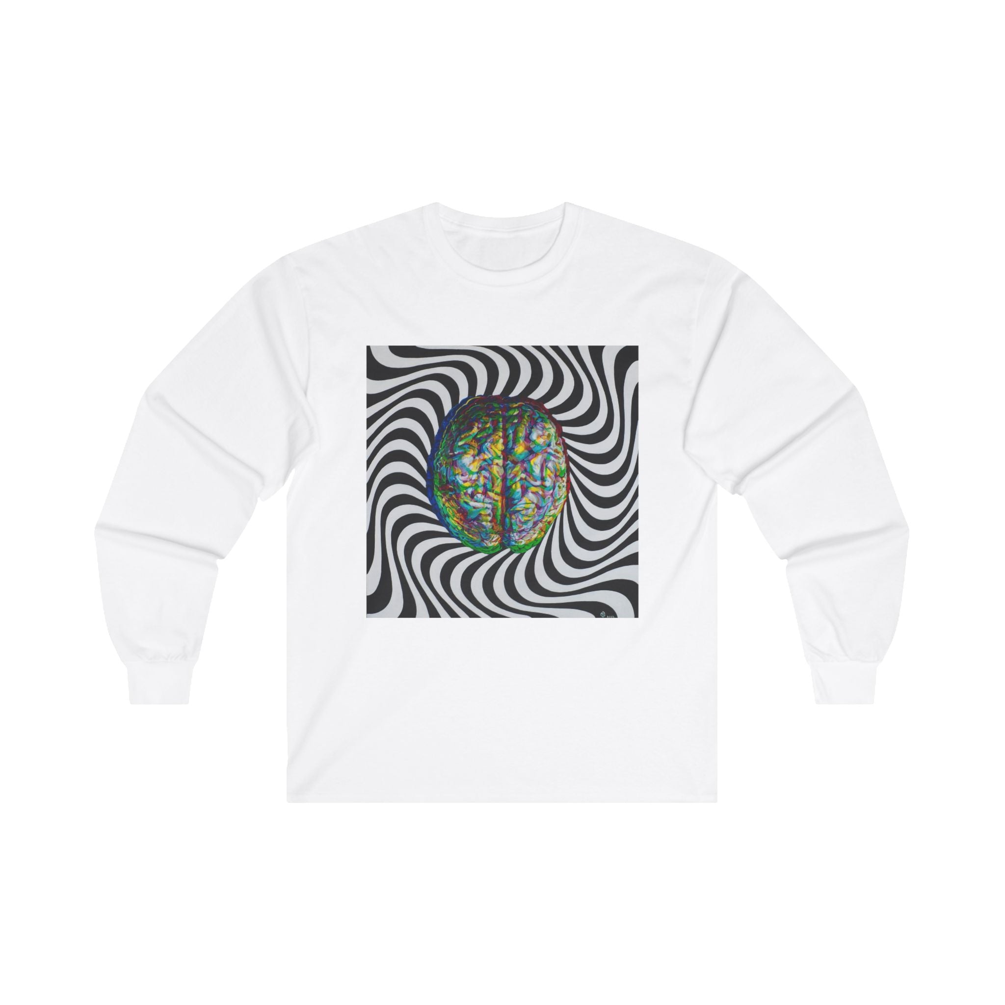 Op Art Color Glitched Style Trippy Brain Long Sleeve Tee
