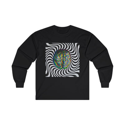 Op Art Color Glitched Style Trippy Brain Long Sleeve Tee